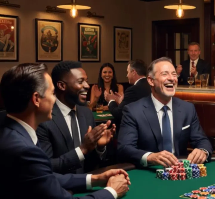 Gracze przy stole pokerowym w 