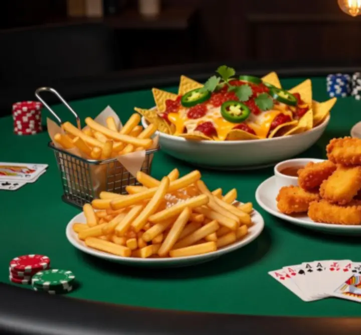 Przekąski pokerowe serwowane przy stole w 